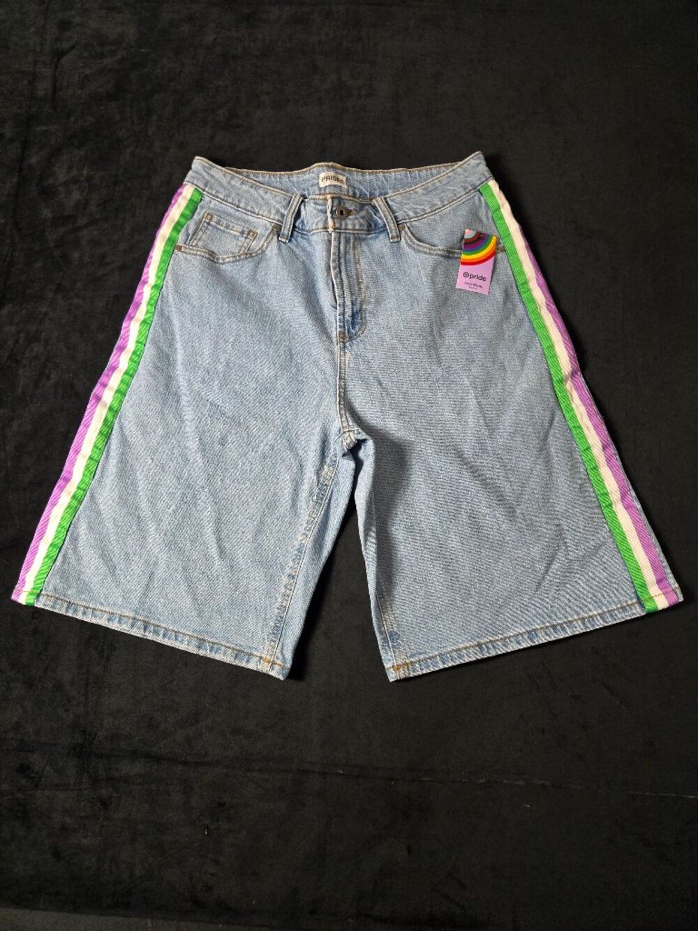 Target Pride Adult M Denim Bermuda Shorts Light Blue Stripe Trim NWT